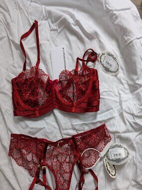 NWT Bordelle Sensu Balconnette Bra & Ouvert Brief Burnt Red size M